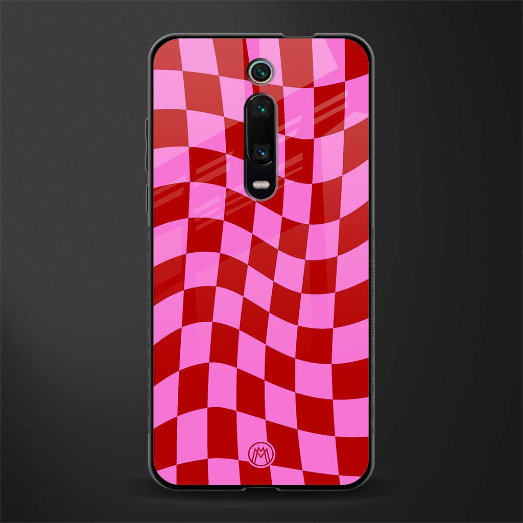 red pink trippy check pattern glass case for redmi k20 pro image