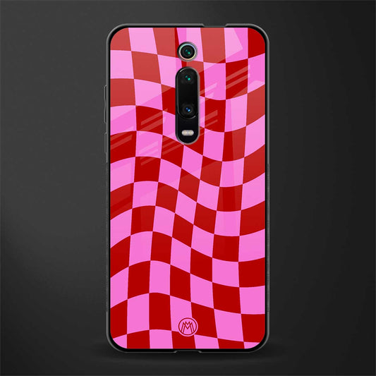 red pink trippy check pattern glass case for redmi k20 pro image