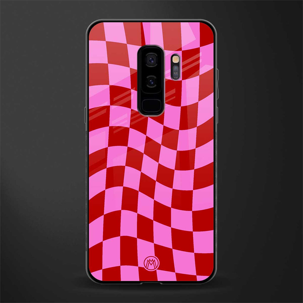 red pink trippy check pattern glass case for samsung galaxy s9 plus image