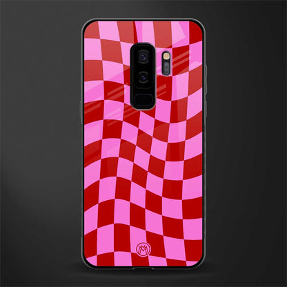 red pink trippy check pattern glass case for samsung galaxy s9 plus image