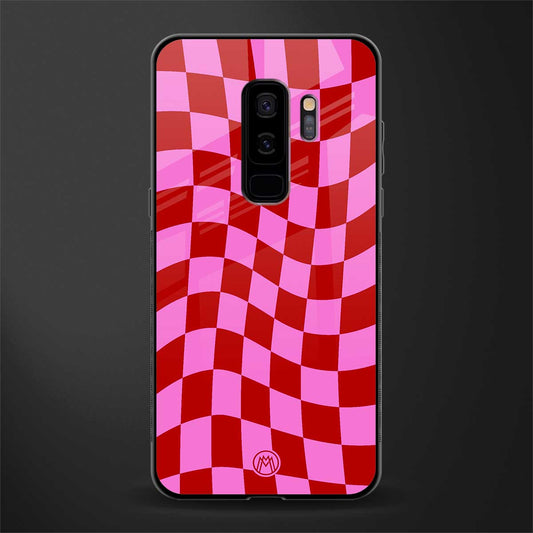 red pink trippy check pattern glass case for samsung galaxy s9 plus image