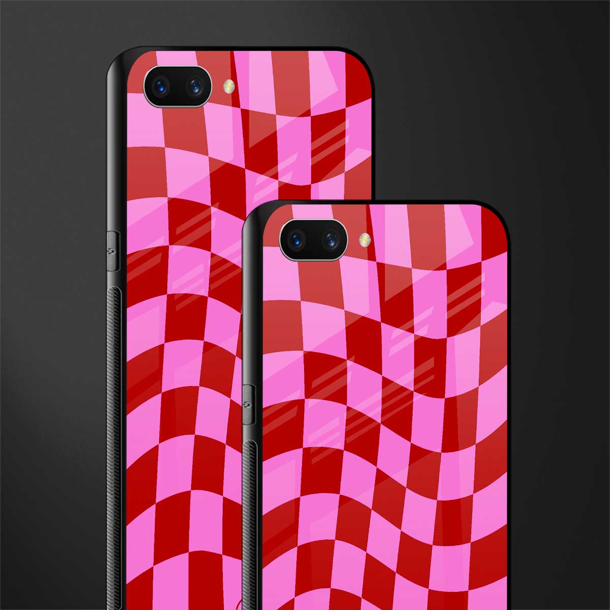red pink trippy check pattern glass case for realme c1 image-2