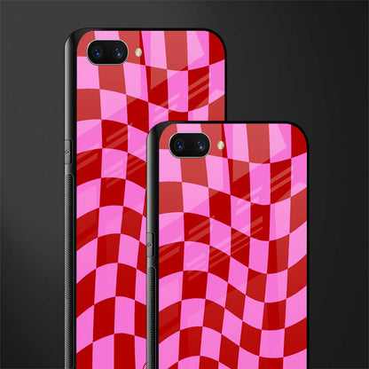 red pink trippy check pattern glass case for realme c1 image-2