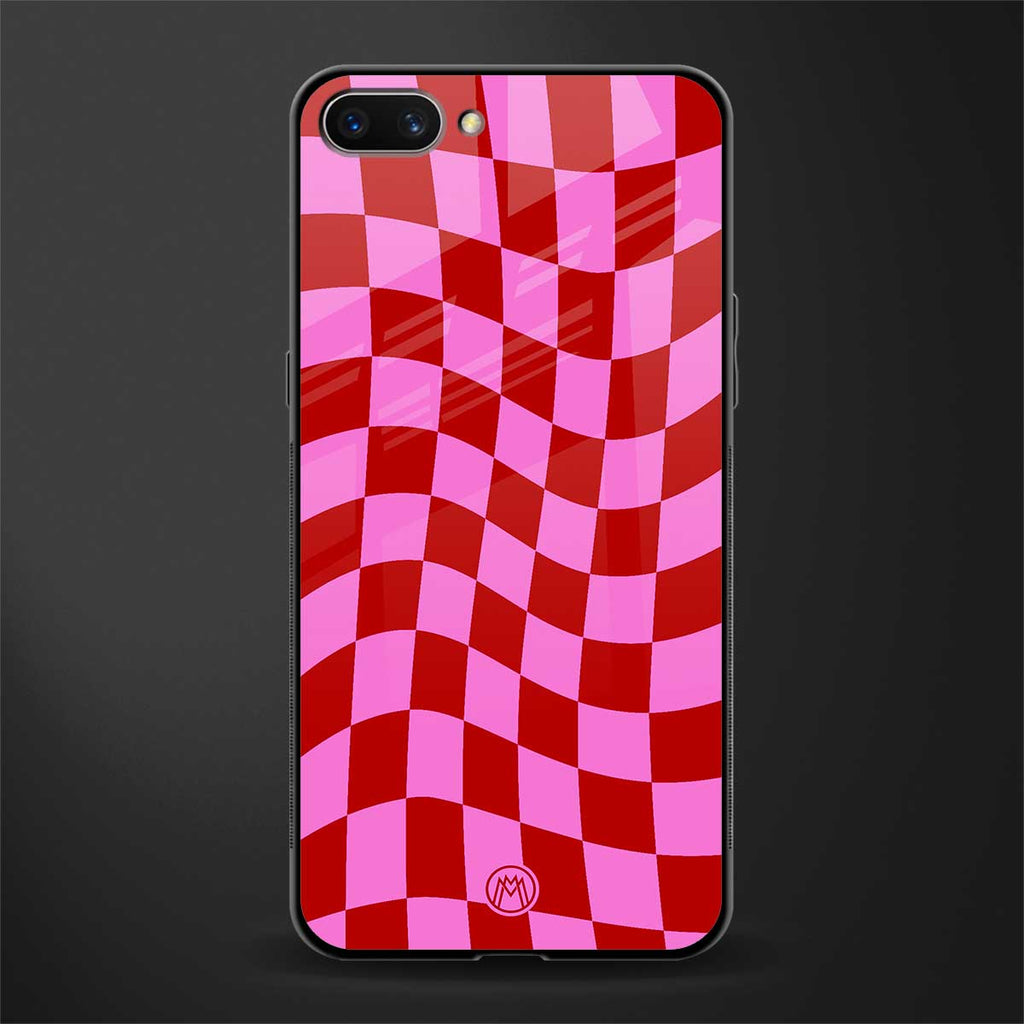 red pink trippy check pattern glass case for realme c1 image