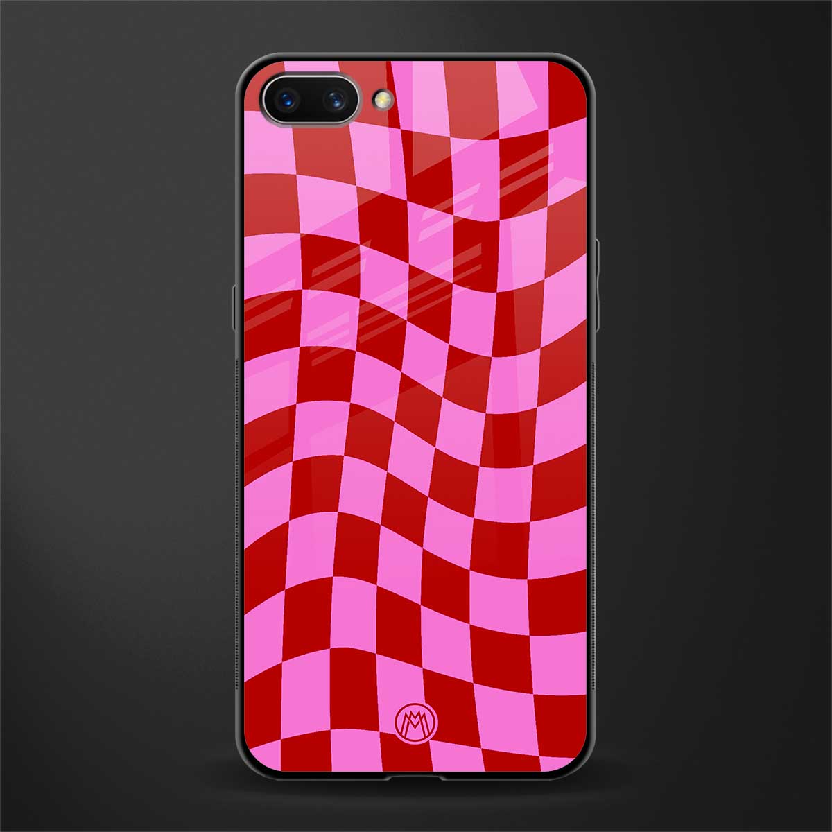 red pink trippy check pattern glass case for realme c1 image