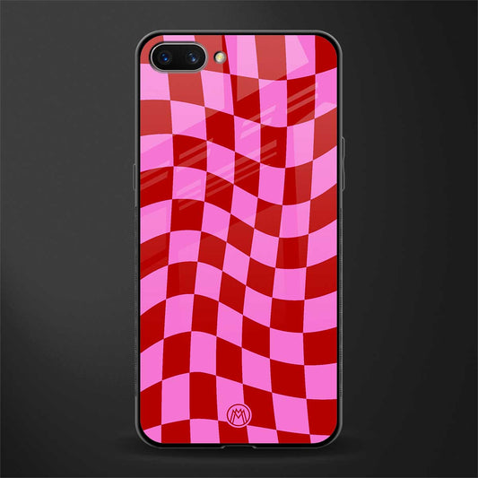 red pink trippy check pattern glass case for realme c1 image