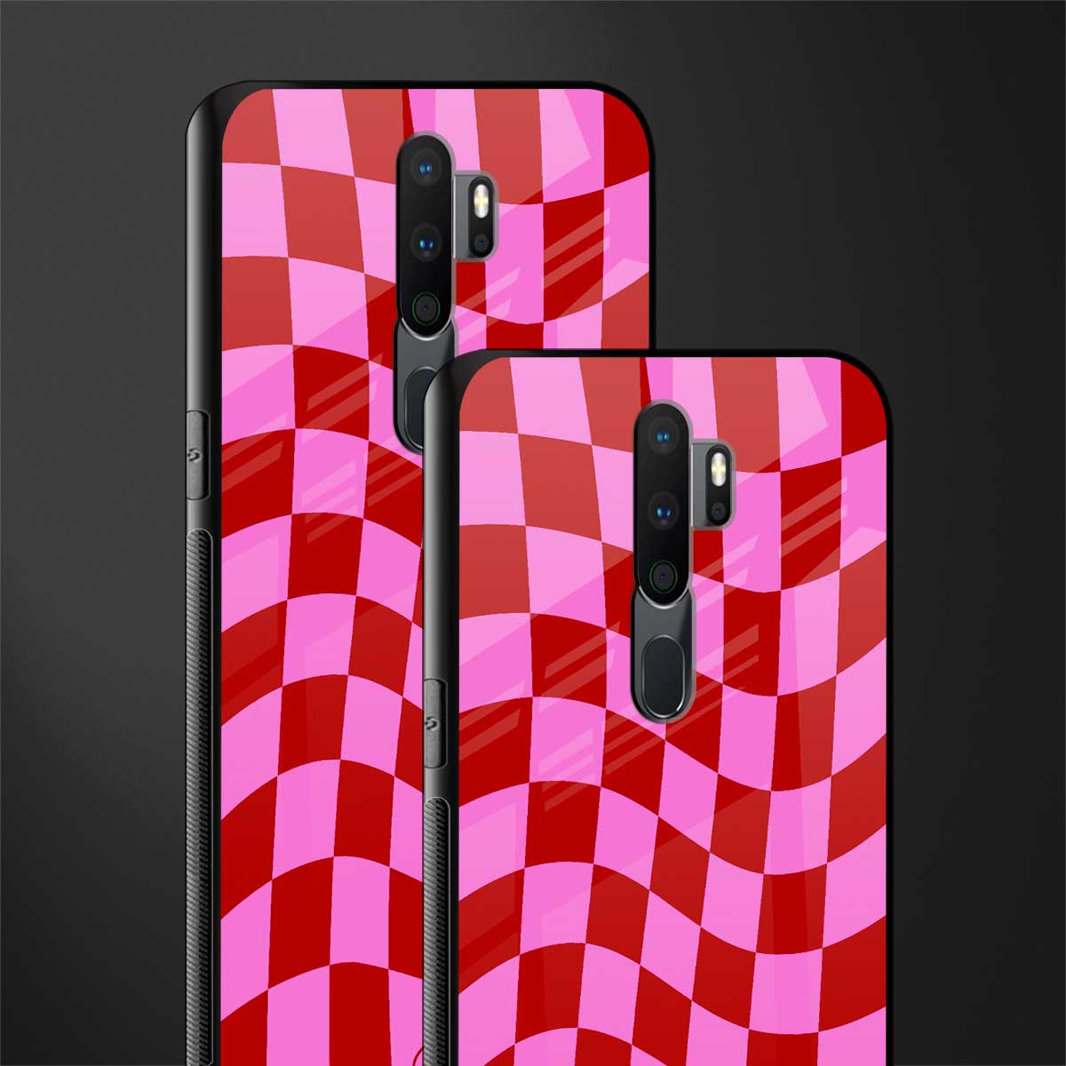 red pink trippy check pattern glass case for oppo a5 2020 image-2