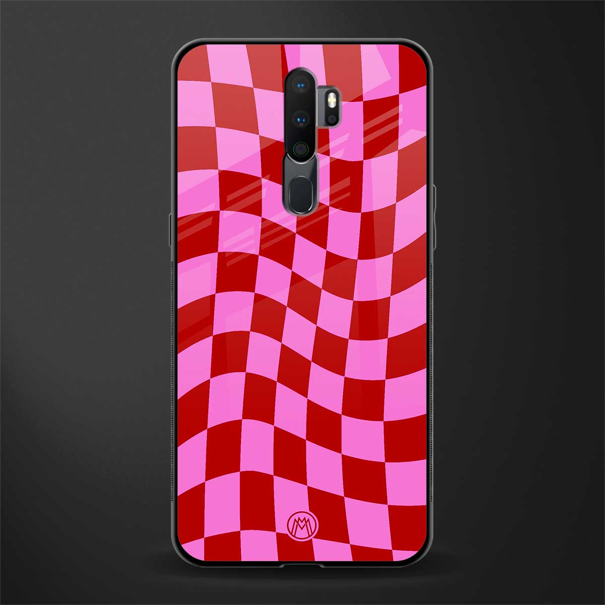 red pink trippy check pattern glass case for oppo a5 2020 image