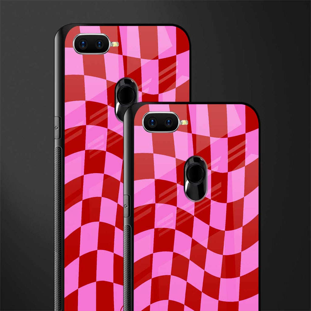 red pink trippy check pattern glass case for oppo a12 image-2