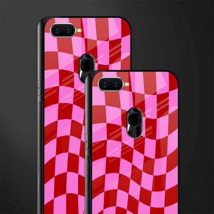 red pink trippy check pattern glass case for oppo a12 image-2