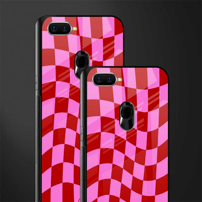 red pink trippy check pattern glass case for oppo a7 image-2