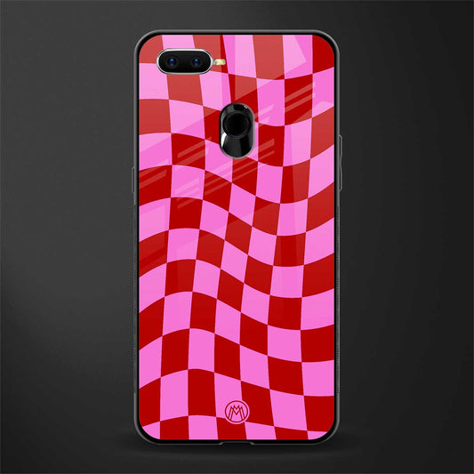 red pink trippy check pattern glass case for oppo a11k image
