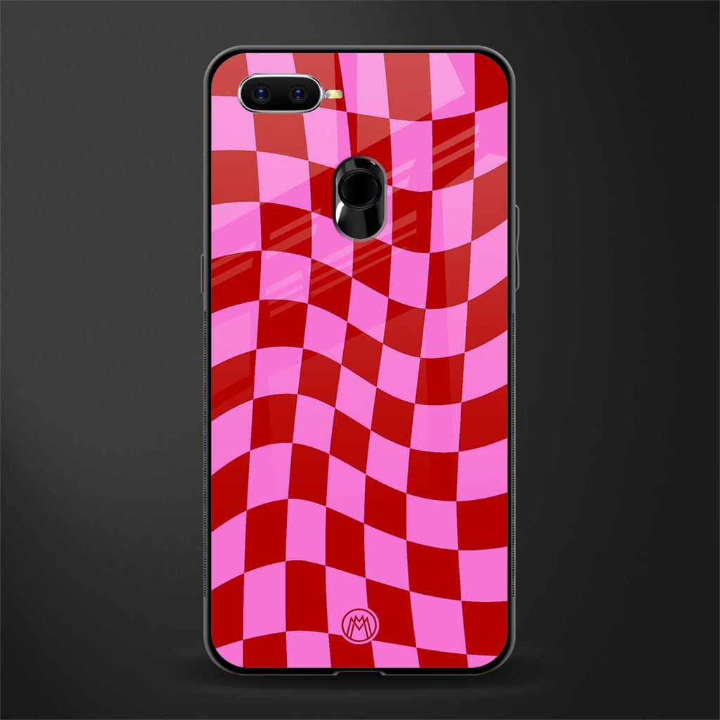 red pink trippy check pattern glass case for oppo a12 image