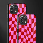 red pink trippy check pattern glass case for mi 11 lite image-2