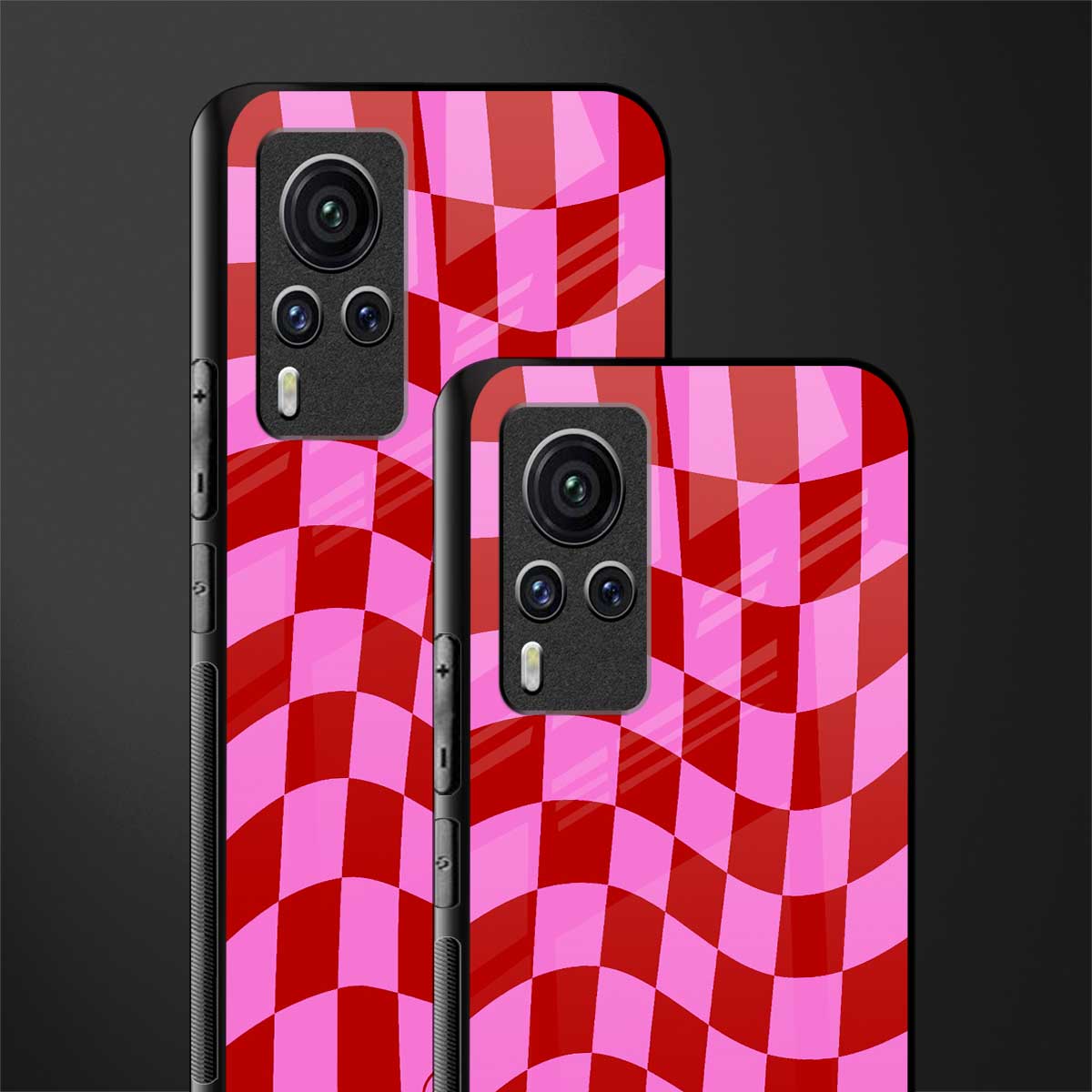red pink trippy check pattern glass case for vivo x60 pro image-2