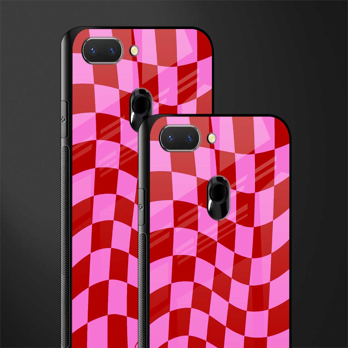 red pink trippy check pattern glass case for oppo a5 image-2