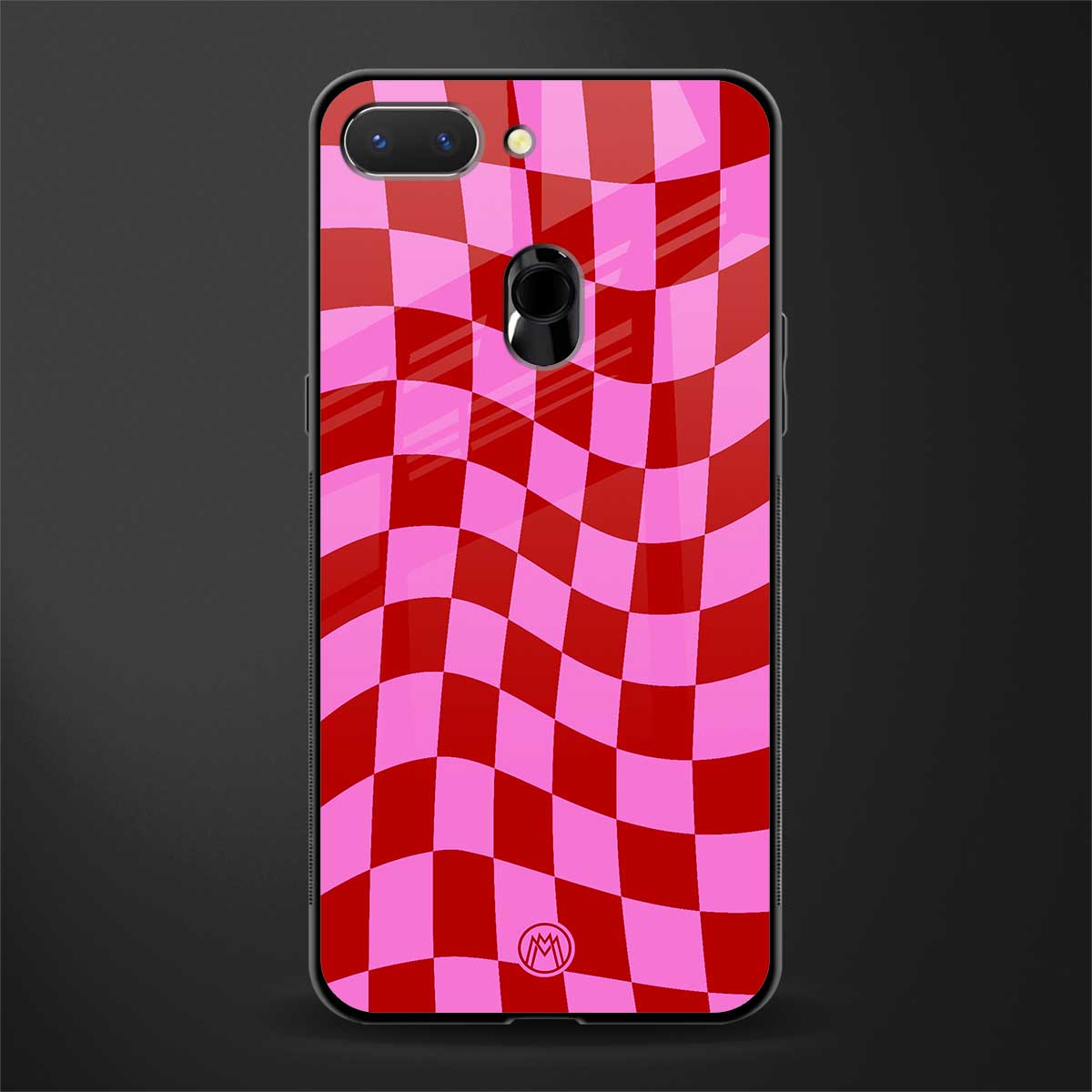red pink trippy check pattern glass case for oppo a5 image