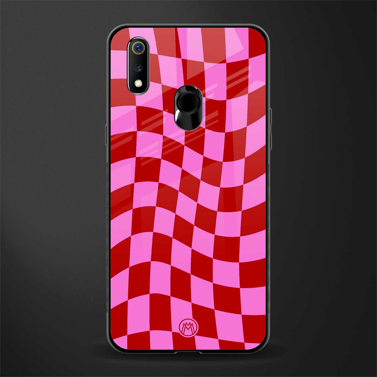 red pink trippy check pattern glass case for realme 3 pro image