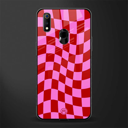 red pink trippy check pattern glass case for realme 3 pro image