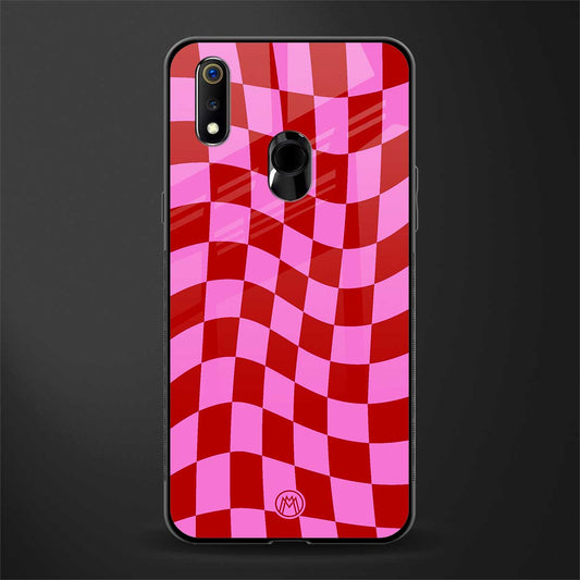 red pink trippy check pattern glass case for realme 3 pro image