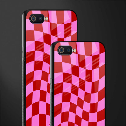 red pink trippy check pattern glass case for realme c2 image-2