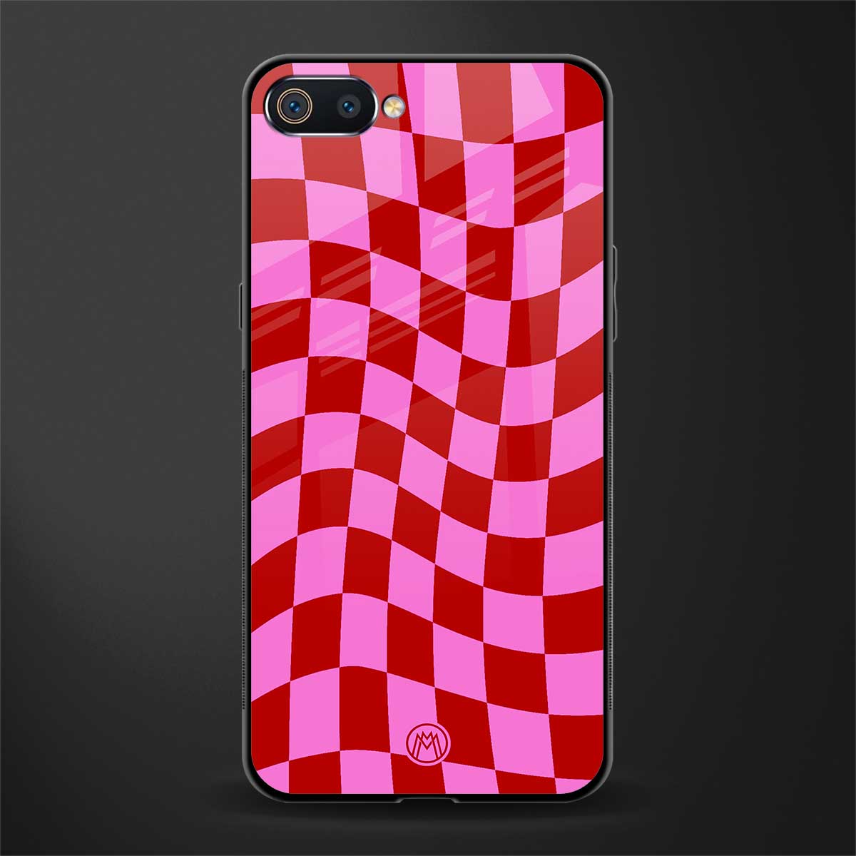 red pink trippy check pattern glass case for realme c2 image