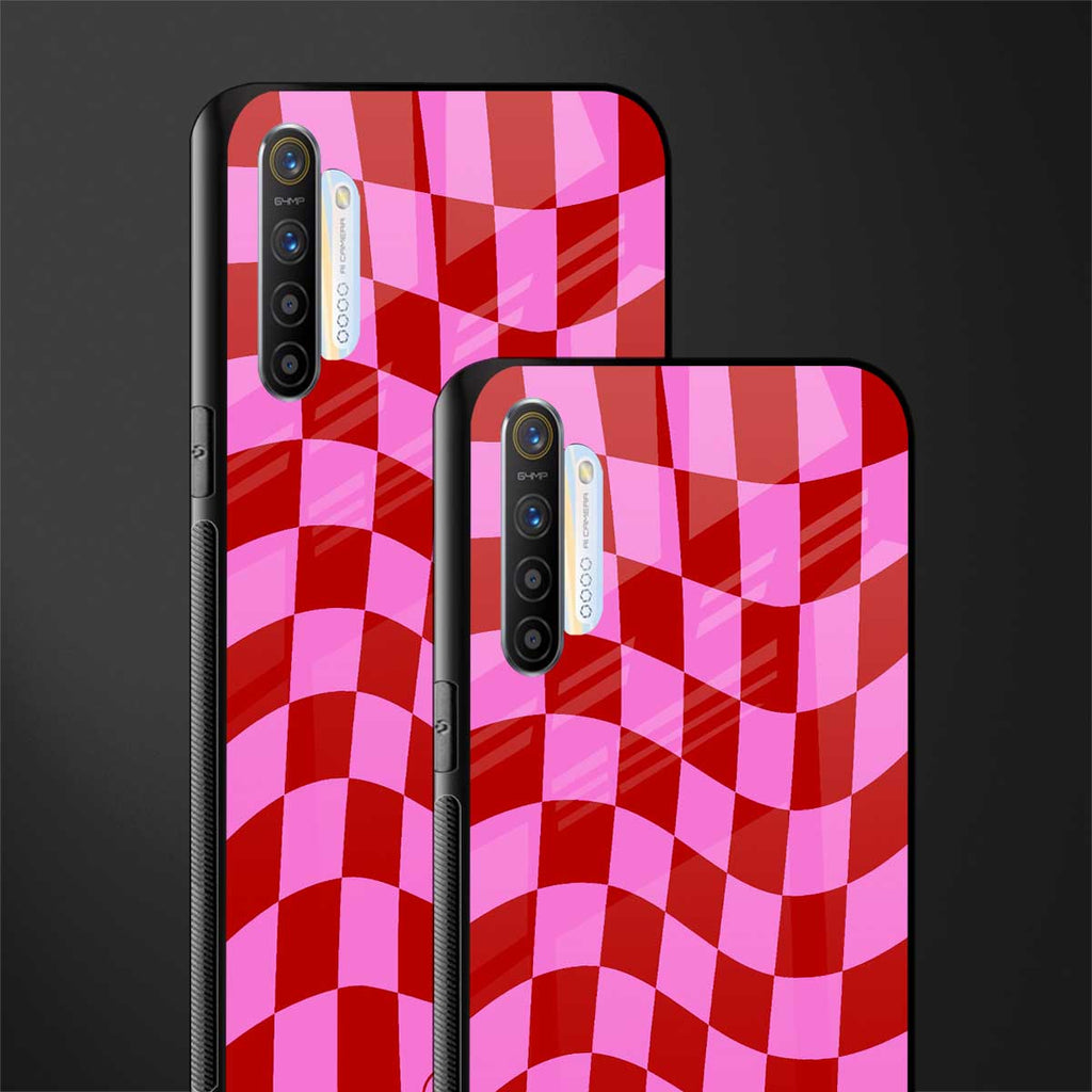 red pink trippy check pattern glass case for realme x2 image-2