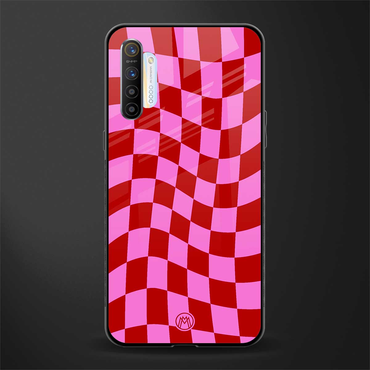 red pink trippy check pattern glass case for realme xt image