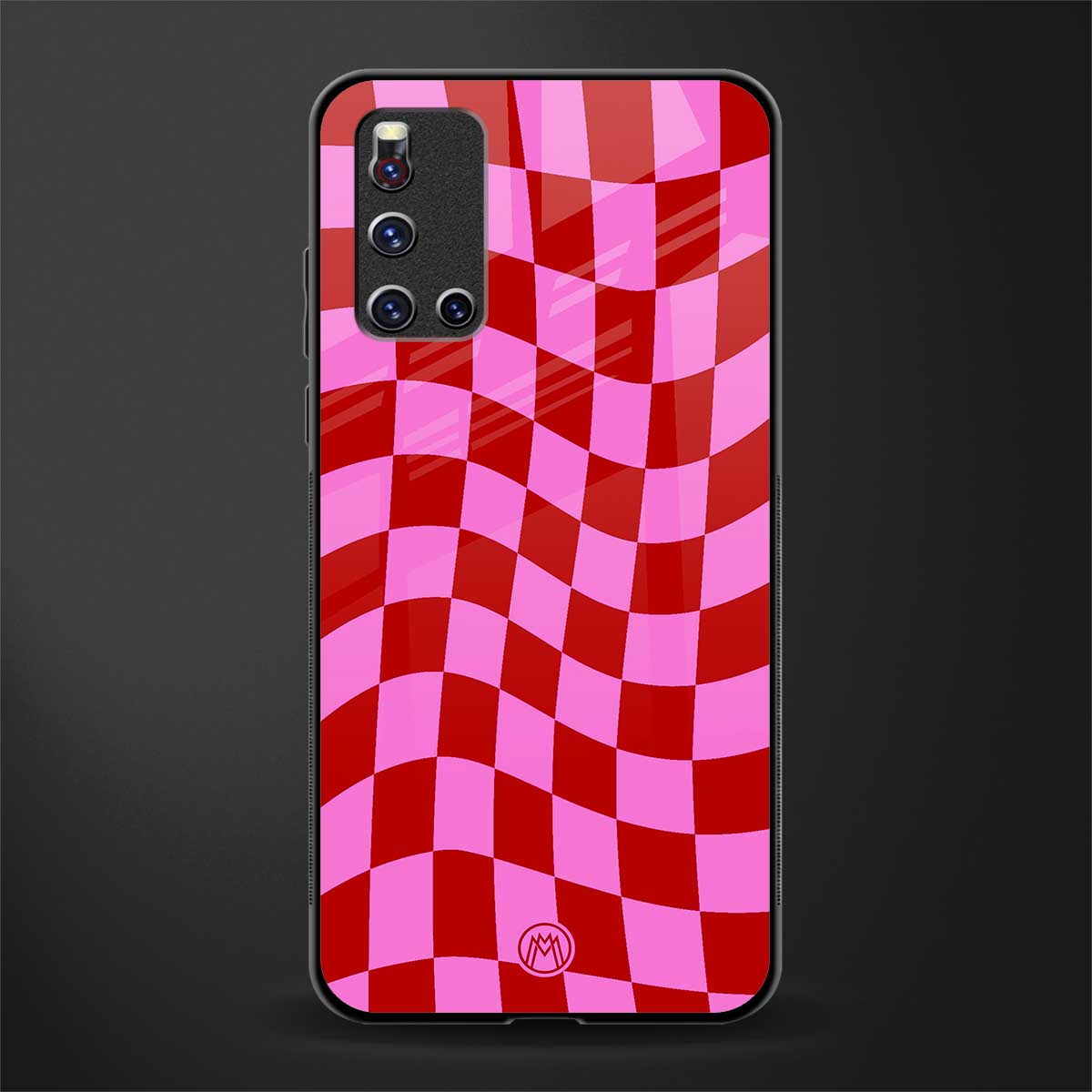red pink trippy check pattern glass case for vivo v19 image