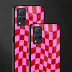 red pink trippy check pattern glass case for vivo v21 5g image-2