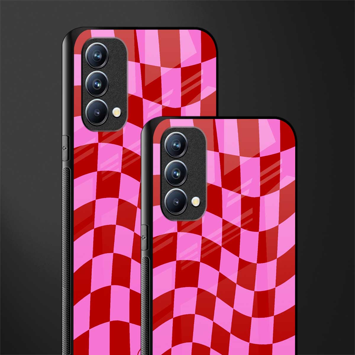 red pink trippy check pattern glass case for oppo f19 image-2