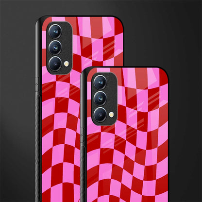 red pink trippy check pattern glass case for oppo f19 image-2