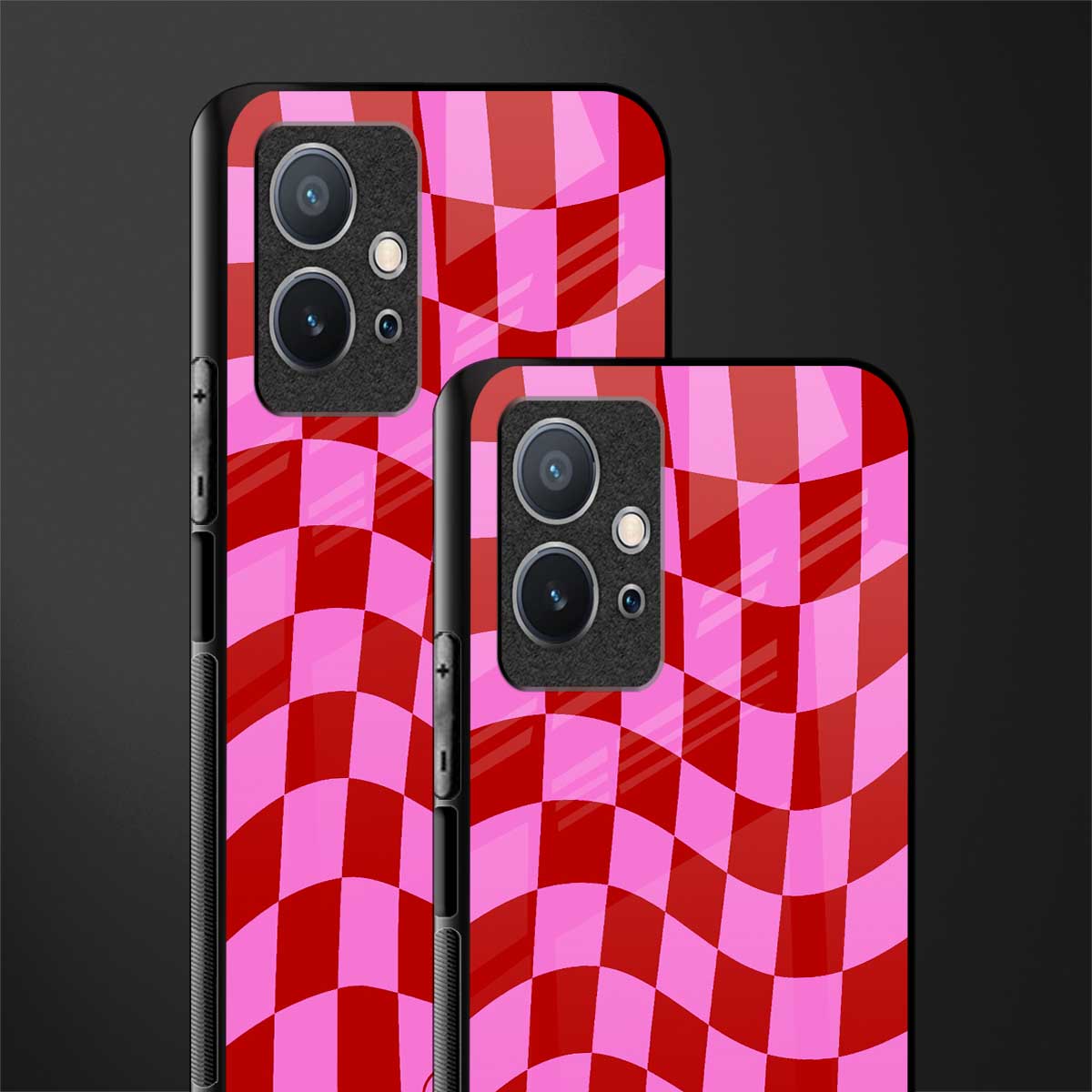 red pink trippy check pattern glass case for vivo y75 5g image-2