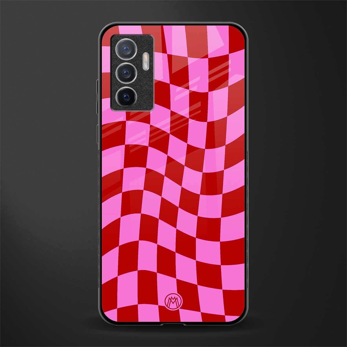 red pink trippy check pattern glass case for vivo v23e image