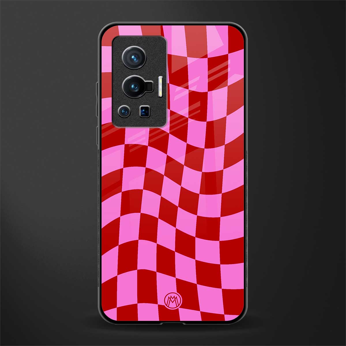 red pink trippy check pattern glass case for vivo x70 pro image