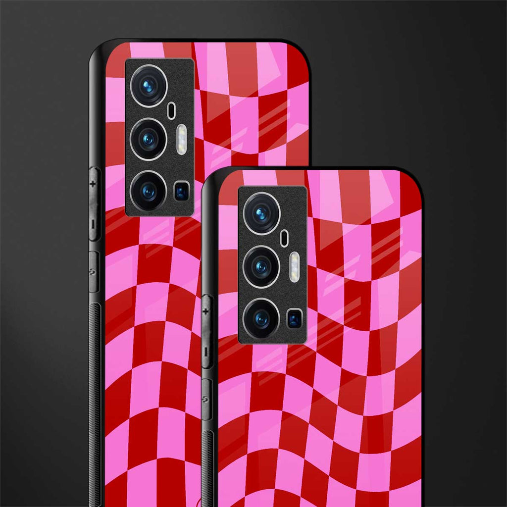 red pink trippy check pattern glass case for vivo x70 pro plus image-2