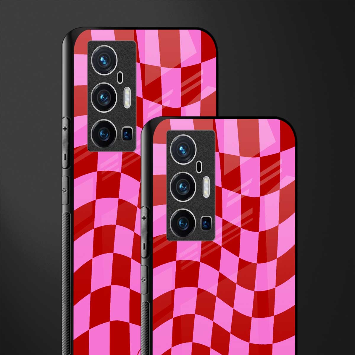 red pink trippy check pattern glass case for vivo x70 pro plus image-2