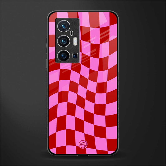 red pink trippy check pattern glass case for vivo x70 pro plus image