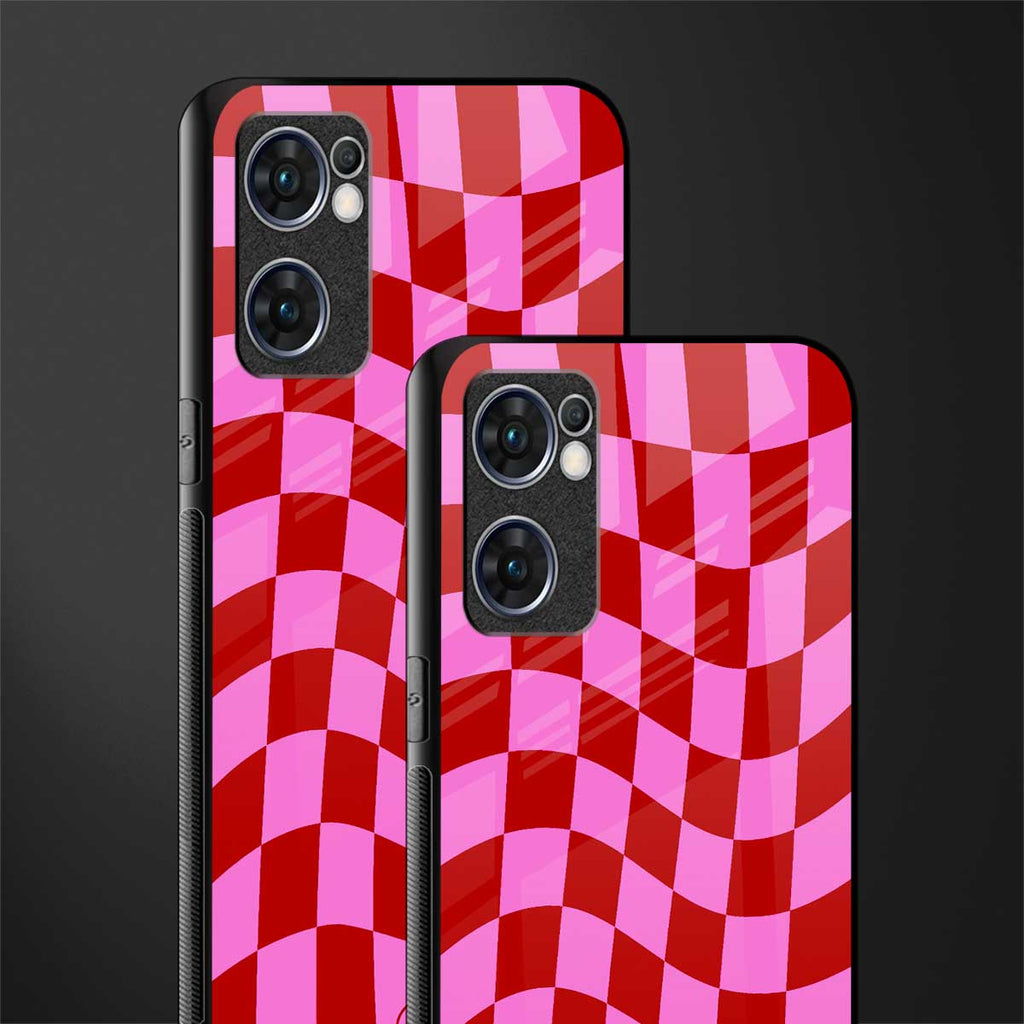 red pink trippy check pattern glass case for oppo reno7 5g image-2