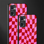 red pink trippy check pattern glass case for oppo reno7 5g image-2