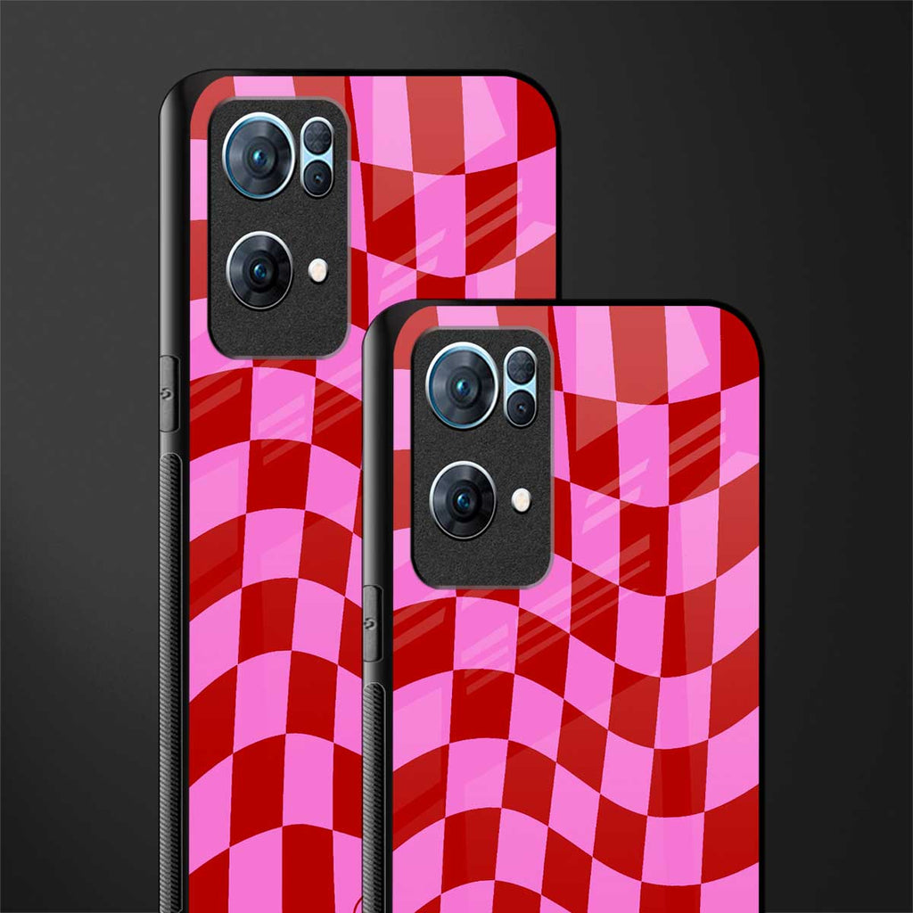 red pink trippy check pattern glass case for oppo reno7 pro 5g image-2