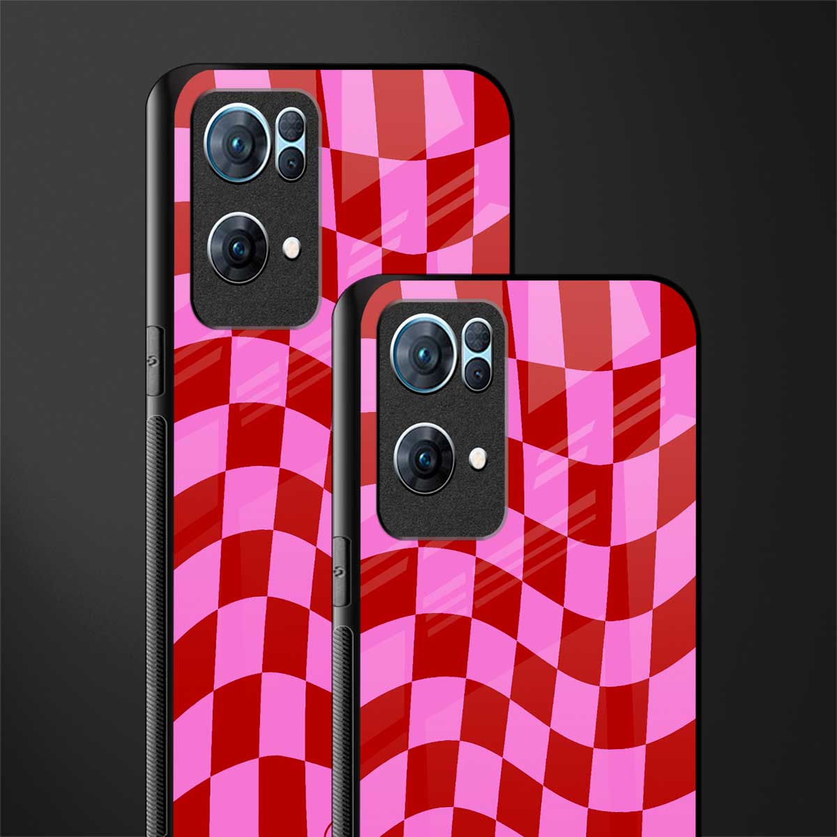 red pink trippy check pattern glass case for oppo reno7 pro 5g image-2