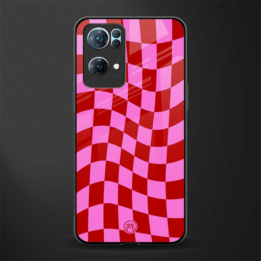 red pink trippy check pattern glass case for oppo reno7 pro 5g image