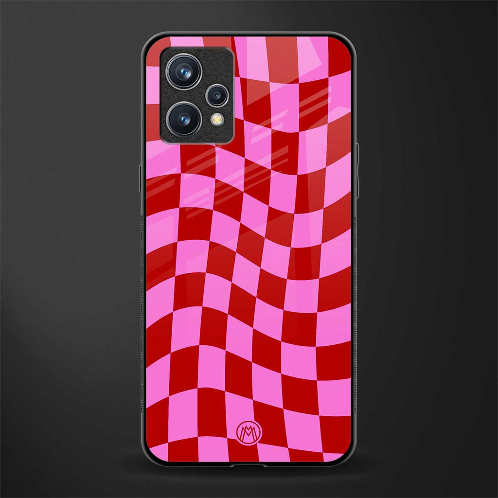 red pink trippy check pattern glass case for realme 9 pro plus 5g image