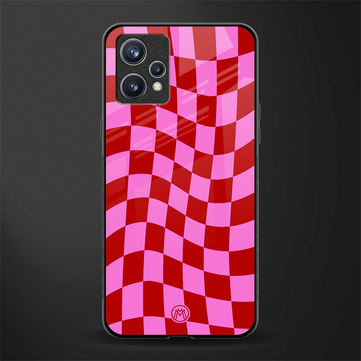 red pink trippy check pattern glass case for realme 9 pro plus 5g image