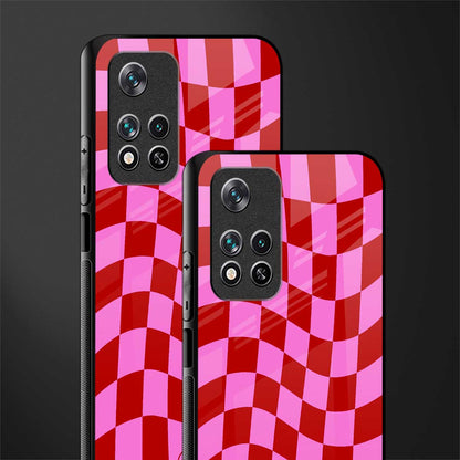 red pink trippy check pattern glass case for poco m4 pro 5g image-2