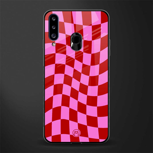 red pink trippy check pattern glass case for samsung galaxy a20s image