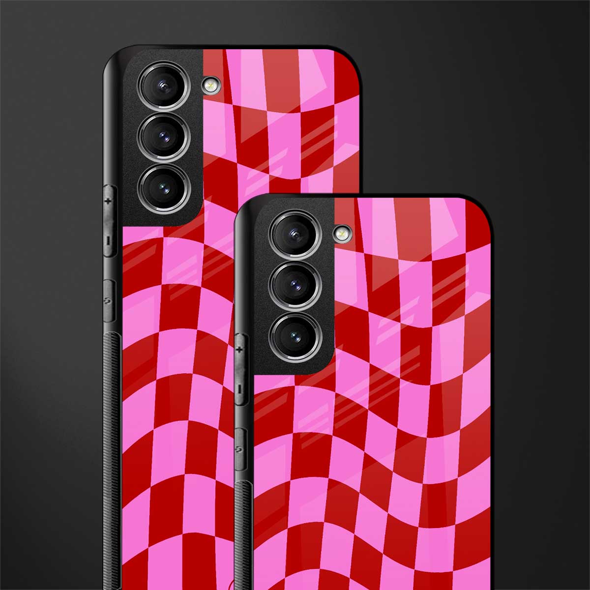 red pink trippy check pattern glass case for samsung galaxy s22 plus 5g image-2