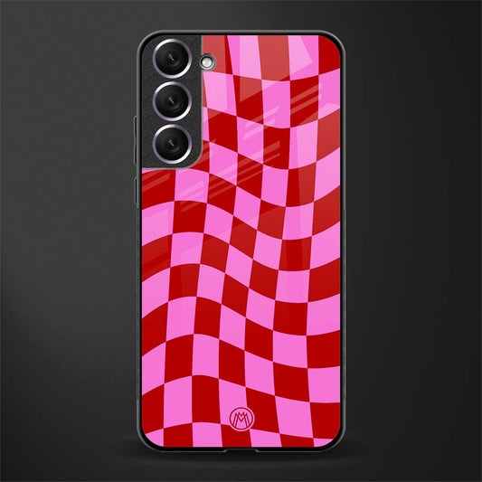 red pink trippy check pattern glass case for samsung galaxy s21 image