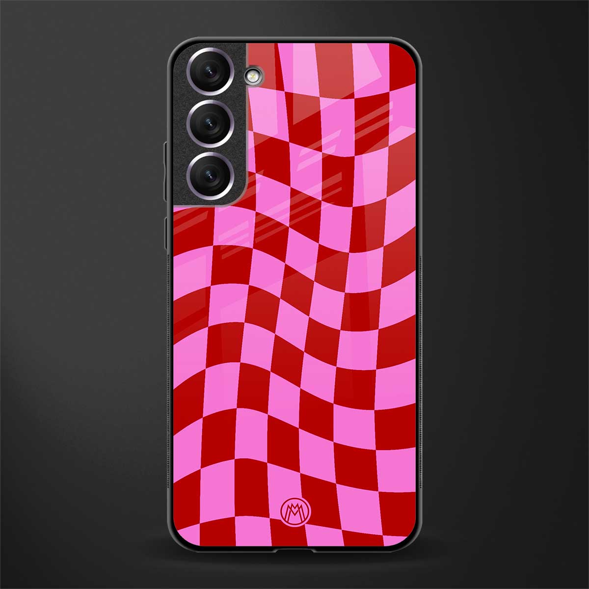 red pink trippy check pattern glass case for samsung galaxy s21 plus image